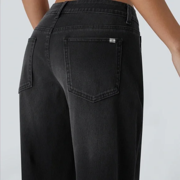 Asymmetric low rise Wide Leg Charcoal Black Women's Jeans - Picture 4 of 5